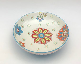 Thanks Giving Decor Porcelain Blue Yellow Red Floral Platter Low Bowl
