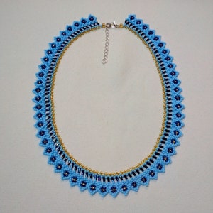 Necklace Beads Necklace from beads Ukrainian style Blue necklace Nominal gifts Necklace  Beadwork Checker Vortex Contemporary necklace