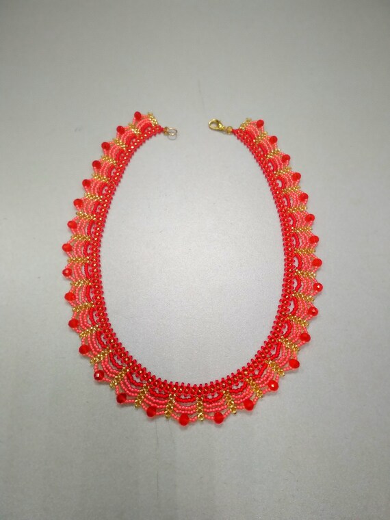 Choker.red Necklace.coralls.crystals.star Necklace.love