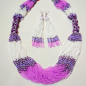 Traditional Ukrainian necklace Gerdan Ethnic necklace Handmade Folklore style Bead necklace Beads Lilac White necklace Bohho
