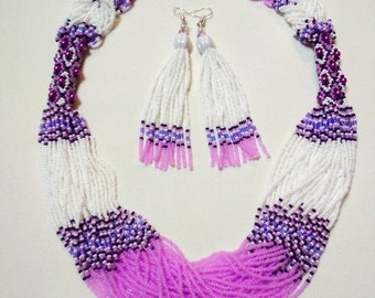 Traditional Ukrainian necklace Gerdan Ethnic necklace Handmade Folklore style Bead necklace Beads Lilac White necklace Bohho