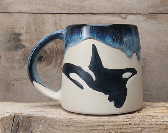 16oz, Large ceramic mug, Orca lover gift, Killer whale mug, Orca mug, Ocean mug, Whale mug, Handpainted ceramic mug, Wildlife mug