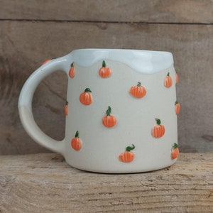 11.8oz., Pumpkin mug, Handmade ceramic pumpkin mug, Texturized mug, Pumpkin mug, Halloween mug, Halloween decor, Artistic mug, Autumn mug