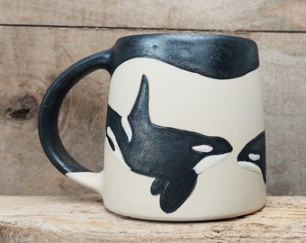 16oz, Large ceramic mug, Orca lover gift, Killer whale mug, Orca mug, Ocean mug, Whale mug, Handpainted ceramic mug, Wildlife mug