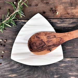 White spoon holder, Spoon rest, Ceramic utensil holder, Soap dish, Modern white spoon holder, Driftwood imitation, Porcelain dish