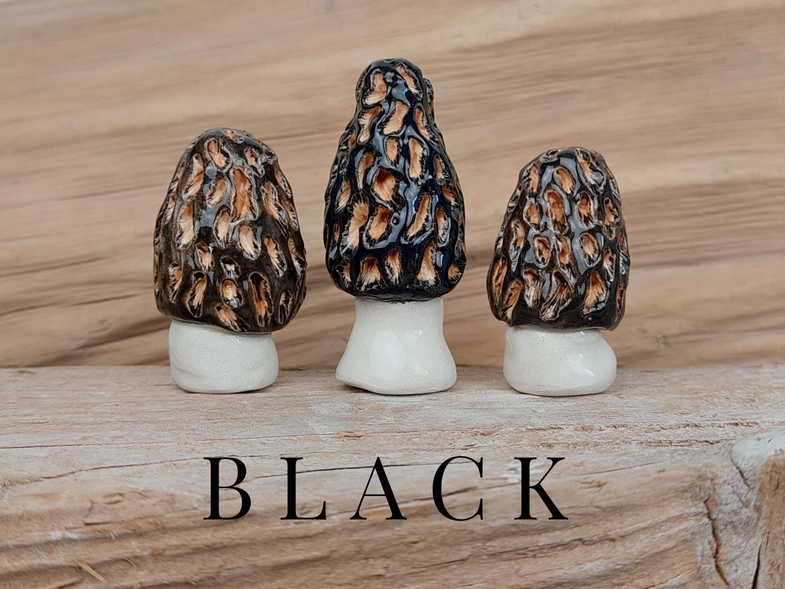 Morel mushroom, Ceramic mushroom figurine, Ceramic morel mushroom, Morel mushroom decor, Minitaure mushroom, Fairy garden mushroom - Black