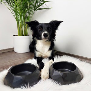 Hundeschale, Keramik Schale, Schwarze Haustier Schale, Schwarze Hunde Accessoires, Hunde Essen Schale, Geometrisches Blütenblatt Schale, Handgemachte Keramik Haustier Schale, 2er Set