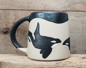 16oz, Large ceramic mug, Orca lover gift, Killer whale mug, Orca mug, Ocean mug, Whale mug, Handpainted ceramic mug, Wildlife mug
