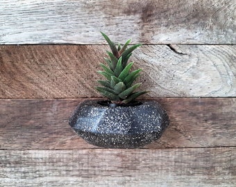 Black glitter planter, Ceramic hanging planter, Geometric planter, Geometric wall planter, Succulent planter, Hanging wall planter