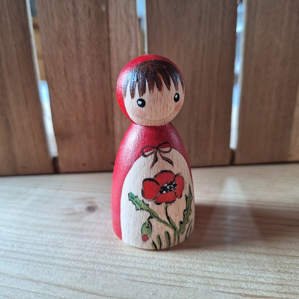 Wichtel, Frühjahrskinder, Holzpüppchen, Montessori, Waldorf ,Peg Doll ,Wurzelkinder, Holzpuppe, Wichtel, Frühjahrskinder, Mohn