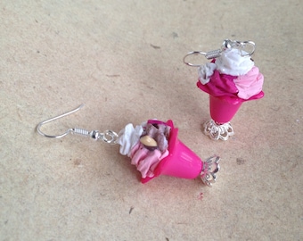 Earrings Icecream, sundae pink, miniature food