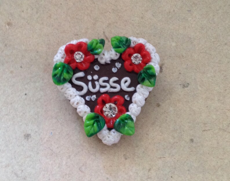 Brooch heart Süsse red, gingerbread heart, Octoberfest image 1