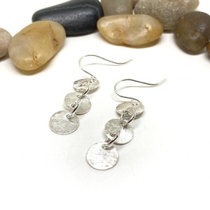 Silver Discs Earrings, Long Elegant Earrings, Handmade Classic Earrings, Organic Silver Earrings