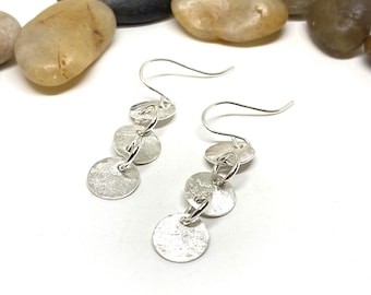 Silver Discs Earrings, Long Elegant Earrings, Handmade Classic Earrings, Organic Silver Earrings