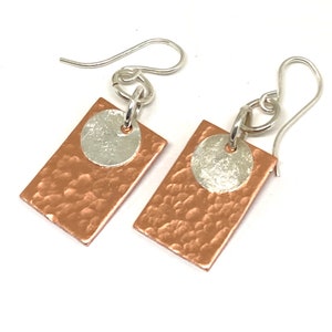 Hammered Copper Earrings, Handmade Textured Earrings, Organic Boho Earrings, Copper Statement Earrings, Handmade Artisan Gift for Her