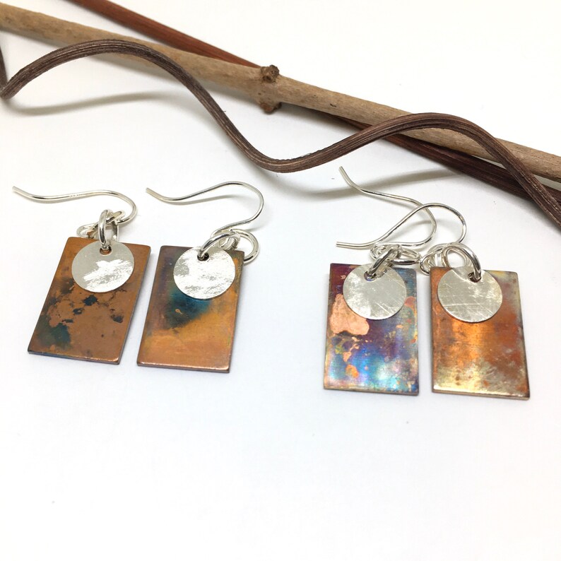 Copper Patina Earrings Rectangle Copper and Sterling Silver Etsy