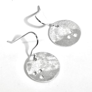 Simple Silver Disc Earrings, Sterling Silver Coin Earrings, Delicate Silver Drop, Brush Earrings, Small Dangle Earrings