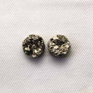TWO Pyrite Cabochons round 11MM druzy