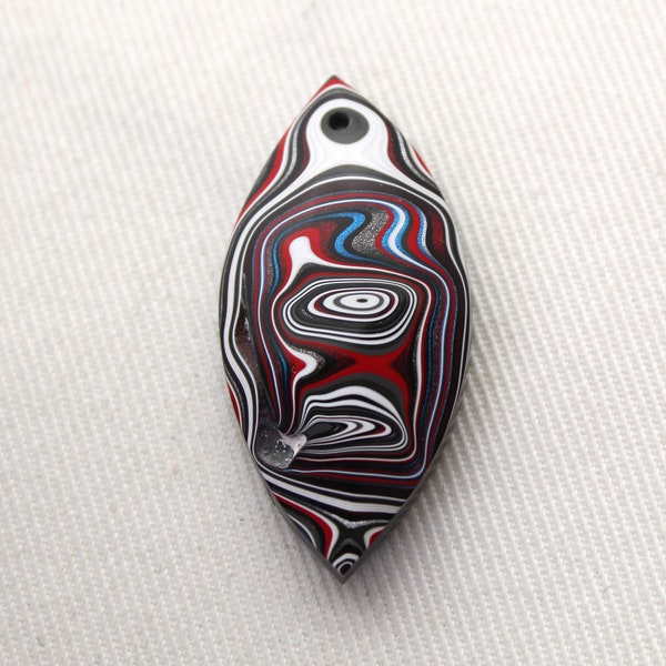 DRILLED piece of Fordite white red black grey marquise