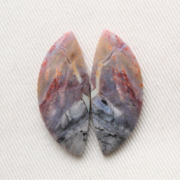 Small Multicolor Agate Pair Cabochons Gemstone pink gray