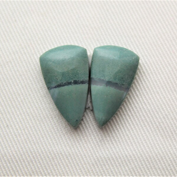 LAST PAIR - Pair of green Jasper Cabochons triangle