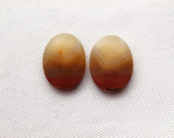 Pair Indonesian Agate Cabochons gemstone Oval yellow