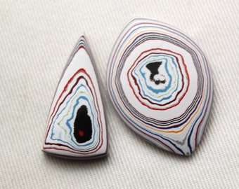 DEUX Cabochons de Fordite multicolore marquise triangle