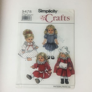 Vintage UNCUT Doll Wardrobe Clothes Pattern S/M 14&quot;-16&quot; and L 17&quot;-18&quot; (1989) Simplicity 9478