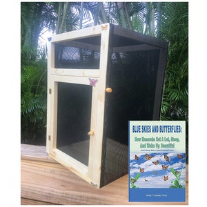 Large Monarch Butterfly Enclosure Habitat (24"x15"x15" Wooden Frame)  and How-To Book