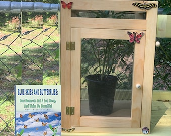 Monarch Butterfly Wood-frame Enclosure and Screenroom Habitat Includes Illustrated 56-page Book | Pollinator Incubator | Flight Cage