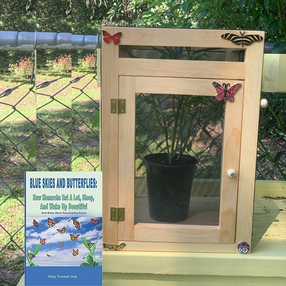 Monarch Butterfly Standard Wood-frame Enclosure & Screenroom Habitat with Illustrated 56-page Book | Pollinator Incubator | Flight Cage