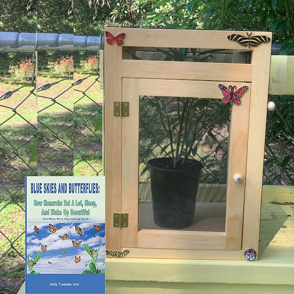 Monarch Butterfly Wood-frame Enclosure and Screenroom Habitat Includes Illustrated 56-page Book | Pollinator Incubator | Flight Cage