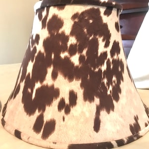 Lamp Shade - Upholstered - Metal Frame - Hand Sewn - Faux Cow Print
