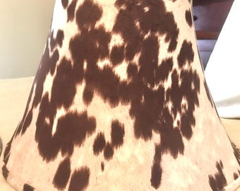 Lamp Shade - Upholstered - Metal Frame - Hand Sewn - Faux Cow Print
