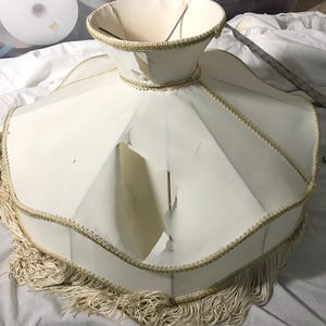 Lamp Shade Custom Silk Fabric Hand Sewn Before and After