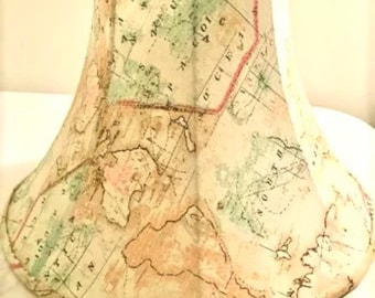 Lamp Shade: Cotton Fabric, Metal Frame - Hand Sewn - Map Theme