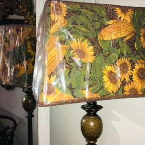 Pantalla de lámpara - Cosida a mano - Algodón acolchado vintage - Decoración otoñal - Girasol vintage