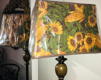 Lampskärm - Handsydd - Vintage Quilted Bomull - Höstdekor - Vintage Solros
