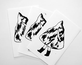 Move the mountain - linocut black and white