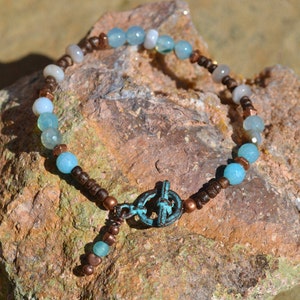 Blå agat, Botswana agat, trä- och kopparväxelarmband