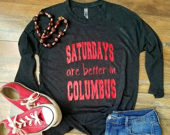Ohio Shirt - Saturday's are Better in Columbus Shirt - Football Raglan - Ohio State Raglan - Womans Clothing - Scarlet and Grey