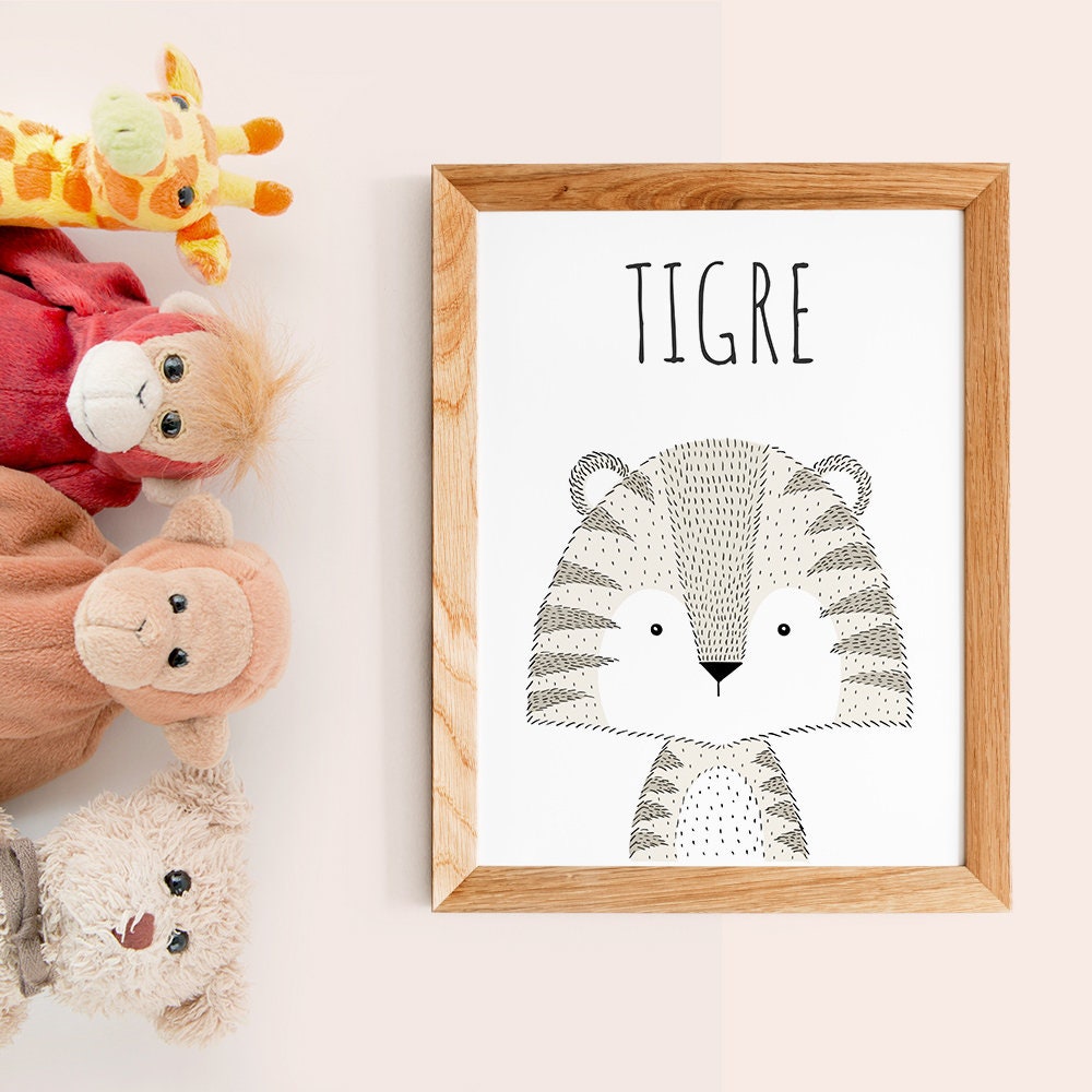Affiche Citations en Français d'animal | Tigre Style Scandinave Pour Nurserie ou Chambre de Bébé Cad