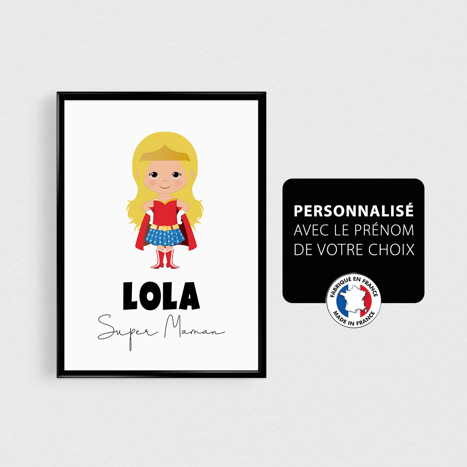 Affiche Personnalisée à Encadrer et Offrir en Cadeau de La Fête Des Mères, Illustration d'une Super