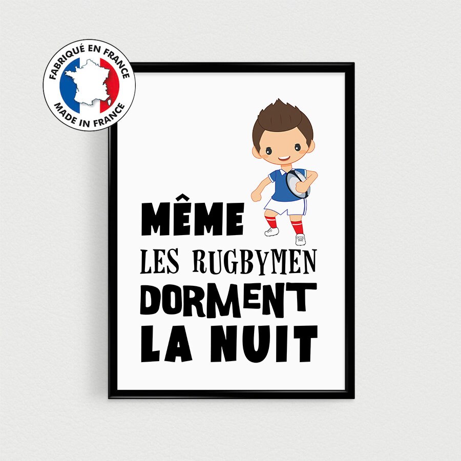 Affiches Enfants avec Un Rugbyman, Affiche Enfant Citation en Français, Décoration Rugby de Chambre 