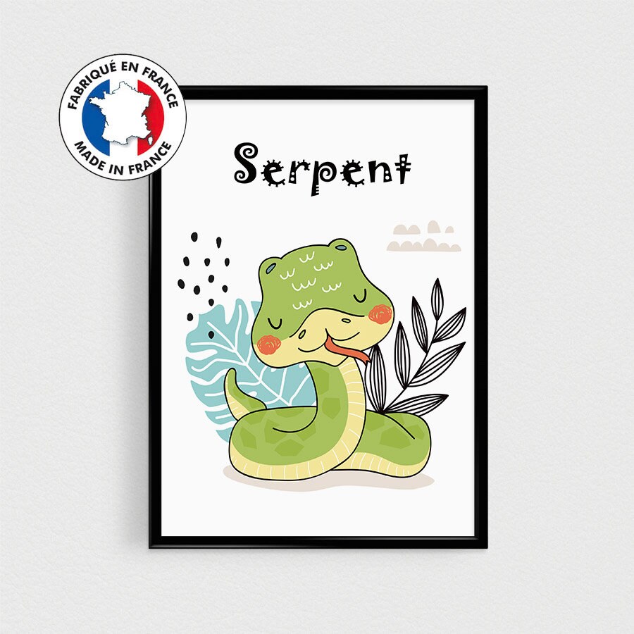 Cadeau de Baby Shower, Affiche Citations en Français d'animal | Serpent, Décoration Jungle Tropicale