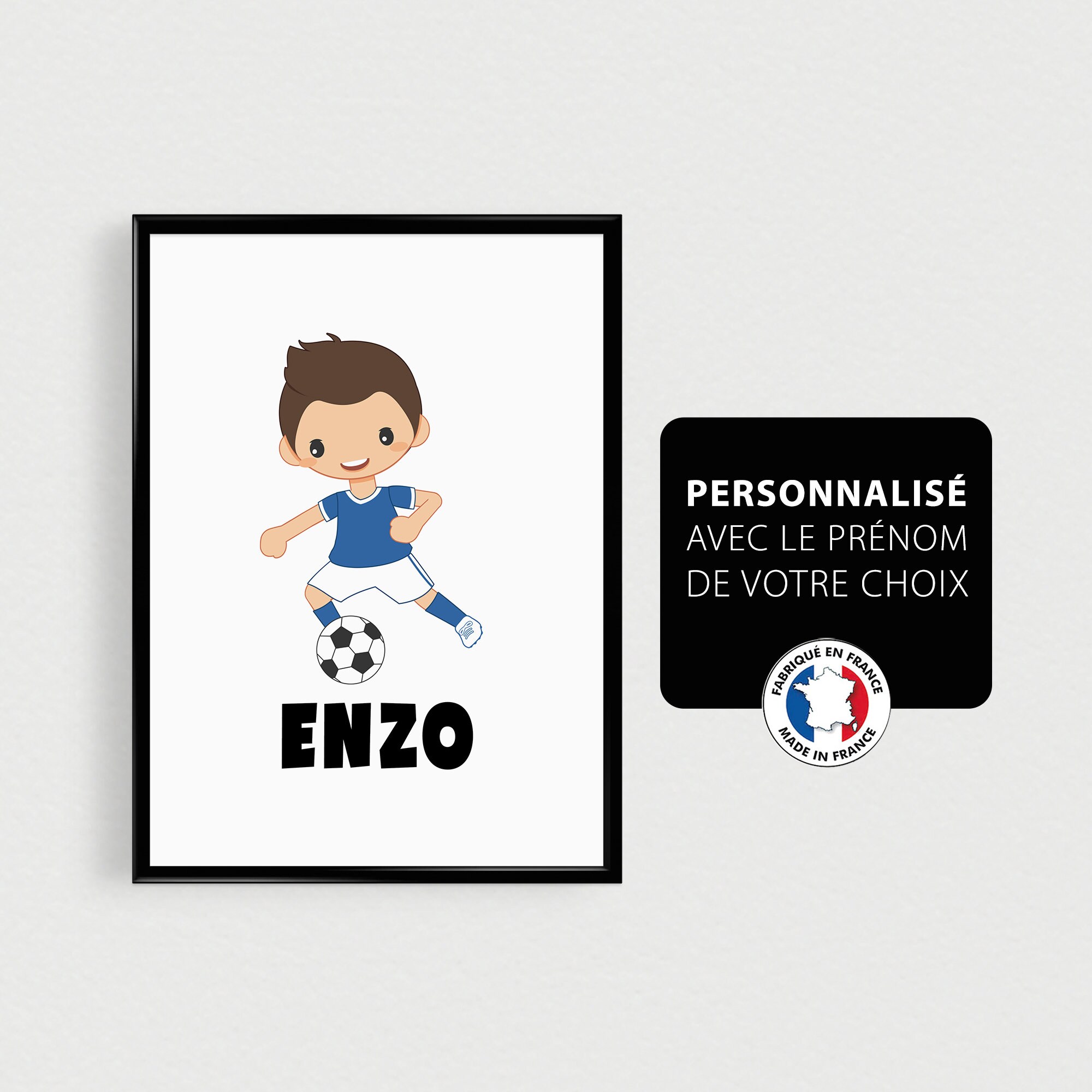 Affiche Prénom Personnalisé avec Un Enfant Foot, Décoration de Chambre d'enfant Footballeur ou Bébé,