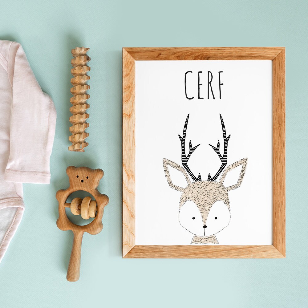 Cadeau de Naissance, Affiche Cerf Enfant avec Citation en Français, Animal Style Scandinave Pour Nur