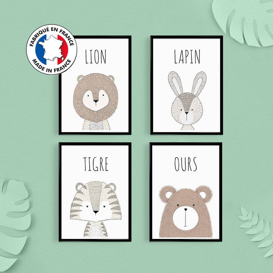 Nursery Decoration Batch Of 4 Animal Posters French Quotes Etsy