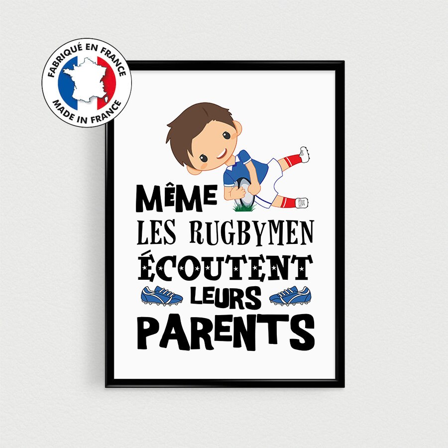 Affiches Enfants avec Un Rugbyman, Affiche Enfant Citation en Français, Décoration Rugby de Chambre 