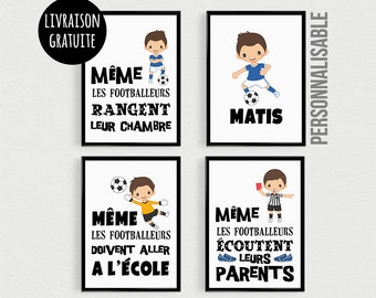 Posters quotes in French with footballers, decoration of children's room or baby football, personalized birth gift football